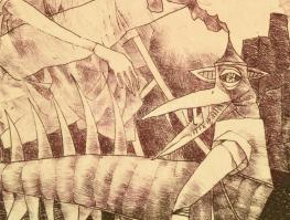 Egresi Zsuzsa (1954-): Érkezés a Holtak szigetére, 1981. Színes rézkarc, papír, jelzett. Különnyomat...