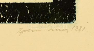 Egresi Zsuzsa (1954-): Érkezés a Holtak szigetére, 1981. Színes rézkarc, papír, jelzett. Különnyomat...