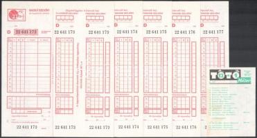 cca 1986 Régi kollektív Totó szelvények 5 db sorszámkövető + totó műsor