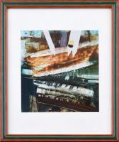 Ruttka Ferenc (1926-2019): Absztrakt kompozíció. Olaj, kollázs, papír, jelzés nélkül. Üvegezett fa k...