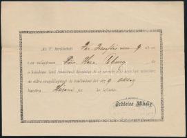 1874 Schleisz Mihály szemételszállító kisiparos díjfizetést igazoló papírja, Fülöp Szász Coburg-Gothai herceg részére Bp. V. kerületi házától történő teljesítésért