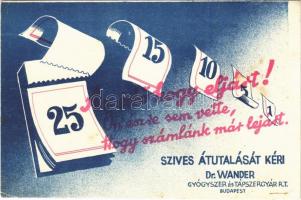1938 Az idő hogy eljárt! Ön észre sem vette, hogy számlánk már lejárt. Szíves átutalását kéri Dr. Wander Gyógyszer és Tápszergyár rt. / Overdue bill notice postcard of a Hungarian medicine factory + So. Stpl (fl)