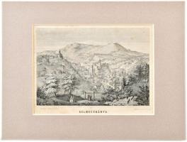 1857 Selmecbánya látképe, fametszet, Pest, Frank J. M., paszpartuban, 16,5x21,5 cm /  1857 View of Banská Štiavnica (Schemnitz), woodcut, in paspartu, 16,5x21,5 cm