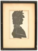 Jelzés nélkül: Sziluett (női portré). Kollázs, papír. Üvegezett fa keretben. 13x9 cm