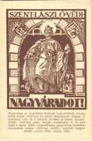 Nagyvárad, Oradea; Szent László védi Nagyváradot! irredenta képeslap szoborral / Hungarian irredenta postcard, statue s: Tary