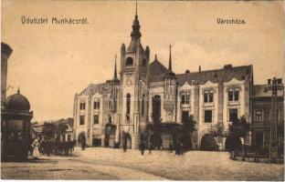 Munkács, Mukacheve, Mukacevo; városháza, üzletek / town hall, shops  (r)