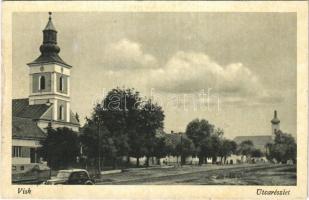 Visk, Vyshkovo (Máramaros); utca, templom, autó / street, church, automobile (Rb)