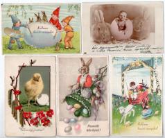 5 db RÉGI húsvéti üdvözlő motívum képeslap vegyes minőségben, lithok / 5 pre-1945 Easter greeting motive postcards in mixed quality, lithos