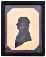 Jelzés nélkül: Sziluett (férfi portré). Kollázs, papír. Üvegezett fa keretben. 9,5x7 cm