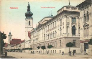 Kolozsvár, Cluj; Unitárius kollégium, Kövendy Károly üzlete, templom / boarding school, shop, church, street