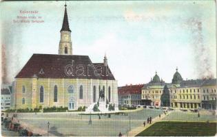 Kolozsvár, Cluj; Mátyás király tér és Szt. Mihály templom / square and church