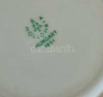 Hollóházi porcelán mokkás készlet, 6 db csésze és 6 db alj, cukortartó fedéllel, matricás, jelzett, ...