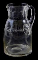 Metszett, régebbi díszes üveg kancsó, alján karcolásokkal, m: 15 cm