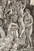 Szabó Vladimir (1905-1991): Hölgyek, rézkarc, papír, jelzett a karcon, felcsavarva, kisebb gyűrődése...