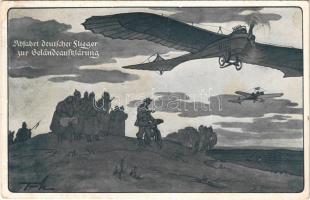 1915 Abfahrt deutscher Flieger zur Beländeaufklärung. Deutscher Luftflotten Verein / WWI German military aircraft, art postcard