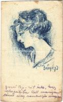Saját kézzel rajzolt portré hölgyről / Ladys portrait. Hand-drawn s: Bényey (?) (fa)