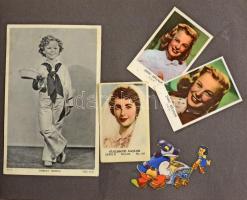 Kb. 90 db MODERN motívum képeslap albumba beragasztva: külföldi színészek (Greta Garbo, Shirley Temp...