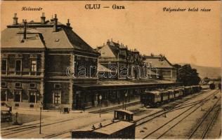 Kolozsvár, Cluj; Gara / Pályaudvar belső része, vasútállomás, vonat, gőzmozdony. Vasúti Levelezőlapárusítás 20. sz. - 1918. / railway station, train, locomotive + "1940 Kolozsvár visszatért" So. Stpl.