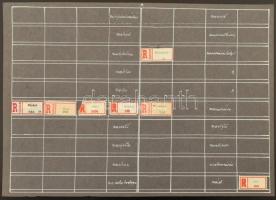 Több száz ajánlási ragjegy betűrendbe rendezve, házi készítésű kiállítási lapokon