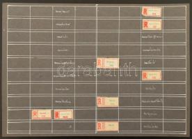 Több száz ajánlási ragjegy betűrendbe rendezve, házi készítésű kiállítási lapokon