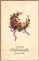 1917 Herzliche Glückwünsche zum neuen Jahre / New Year greeting art postcard + K.u.k. Matrosenkorps Kommandantenabteilung (EK)