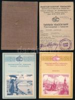 cca 1952-55 Magyar-Szovjet Baráti Társaság tagási könyv és 3 db igazolvány, sok bélyeggel