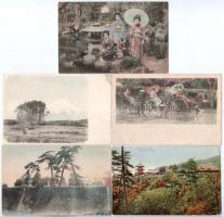 9 db RÉGI japán város képeslap vegyes minőségben / 9 pre-1945 Japanese town-view postcards in mixed quality