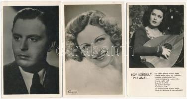 3 db RÉGI magyar motívum képeslap: színészek (Karády, Szörényi Éva, Nagy István)/ 3 pre-1945 Hungarian motive postcards: actors and actresses