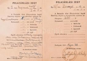 1945 Fasiszták által Elhurcoltak Segítő Bizottság, 2 db felajánlási jegy + 2 db kitöltetlen recept, ...