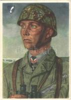 Major Koch, einer unserer verdientesten Fallschirmjäger. Spende für die VDA-Schulsammlung 1940 / WWII Nazi Germany military art postcard, paratrooper s: W. Willrich (EK)