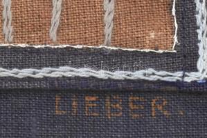 Lieber Éva (1932-2005): Táj. Vászonkép, gobelin. Jelzett, üvegezett keretben. 48x48 cm