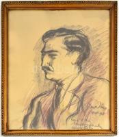 Diener Dénes Rudolf (1889-1956): Férfi portré. Kréta, papír, lap felső része kissé sérült, lap alsó ...