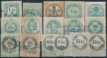 1898-1907 12 db magyar és 4 db osztrák klf okmánybélyeg