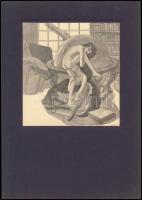 Franz von Bayros (1866-1924): Lecon de Géographie, erotikus heliogravűr, papír kartonon, jelzés nélkül, 14×14 cm
