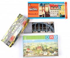 Nagy vasútmodell tartozék tétel. Terepasztal tárgyak, sok sín, váltók, építmények, házak, TT és OWO ...