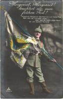 1915 Morgenrot, Morgenrot! leuchtest mir zum frühen Tod! / WWI German military, soldier with flag + K.u.K. Infanterie-Regiment Freiherr von Hess Nr. 49. arbeiter Abteilung No. 2. (EK)