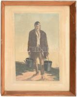 Rudnay Gyula (1878-1957): Vízhordó, színezett rézkarc, papír, jelzett, üvegezett fa keretben, lap széle kissé foltos, 24×16 cm