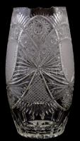 Ajkai ólomkristály váza, metszett, matricával jelzett, kis kopásnyomokkal, m: 25,5 cm