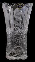 Ólomkristály váza, virágmintával, matricával jelzett, kis kopásnyomokkal, m: 28 cm