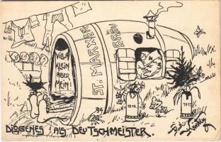 Diogenes als Deutschmeister / WWI Austro-Hungarian K.u.K. military humour art postcard, support fund. Deutschmeister Witwen- und Waisen-Stiftung (Aktion im Felde) Nr. 70. s: Rud. Kristen (EK)