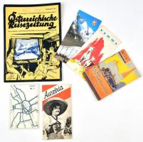 cc 1931. február. Österreichische Reisezeitung című újság + 4 db idegen nyelvű osztrák utazási prospektus + 1 db magyar nyelvű osztrák utazási prospektus.