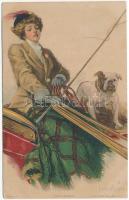 1914 Hölgy kutyával / Lady with dog. Paul Heckscher No. 302-5. s: Lester Ralph + CZELDÖMÖLK-BOBA-CSÁKTORNYA 83 mozgóposta