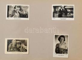 Színészek kisméretű fotóit és nyomtatott képeit tartalmazó album, 8×6 cm