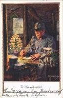 Weihnachten 1915 / WWI Austro-Hungarian K.u.K. military art postcard with Christmas greeting. Offizielle Weihnachtskarte des Kriegsfürsorgeamtes zu Gunsten der Aktion Weihnachten im Felde s: Kuderna (EK)