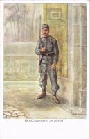 Landsturmmann im Dienst / WWI Austro-Hungarian K.u.K. military art postcard, support fund. Offizielle Karte des Kriegshilfsbüros Invaliden-Hilfsaktion Nr. 21-2. artist signed (EK)