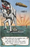 1916 Dir wollen wir treu ergeben sein... / WWI Imperial German Navy (Kaiserliche Marine) art postcard, naval flag, mariner + K.u.K. Festungsartillerieregiment Nr. 5. 5. Reservekompagnie (EK)