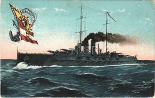 1913 SMS Tegetthoff az Osztrák-Magyar Haditengerészet Tegetthoff-osztályú csatahajója / K.u.K. Kriegsmarine / Austro-Hungarian Navy Tegetthoff-class battleship, naval flag. C. Fano, Pola 1913-1914. (EK)