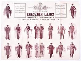 Kraszner Lajos 1926-27 őszi-téli férfi divat ruhaüzlet plakátja. 48x62 cm Hajtásnál kis beszakadások.