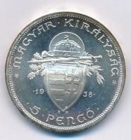 1938. 5P Ag "Szent István" T:1,1- kis patina 
Adamo P8.1