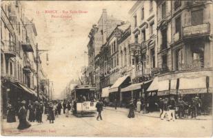 1926 Nancy, Rue Saint-Dizier, Point Central / street view, tram, shops, restaurant and café (EK)